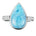 The picture shows a 14K white gold larimar teardrop ring with a diamond band.