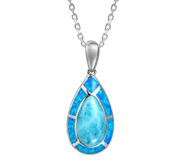 The picture shows a 925 sterling silver larimar teardrop pendant.