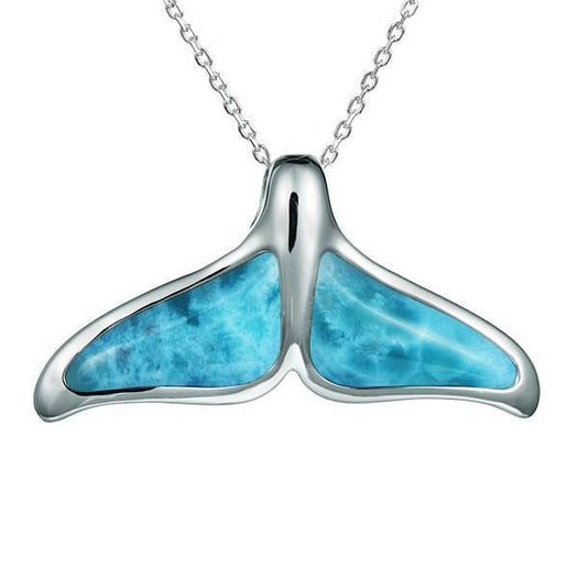 The picture shows a large 925 sterling silver larimar whale tail pendant.
