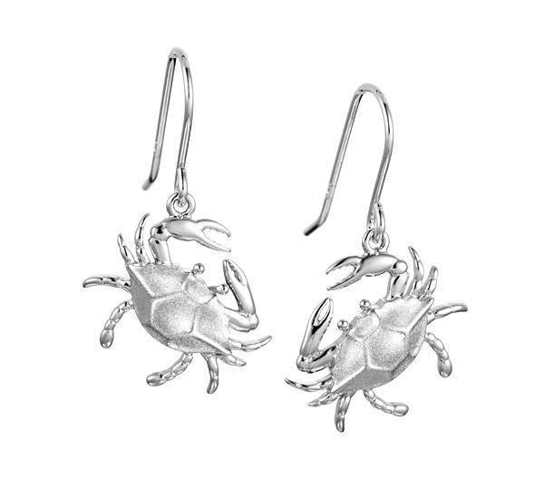 The picture shows a pair of 925 sterling silver blue crab hook earrings.