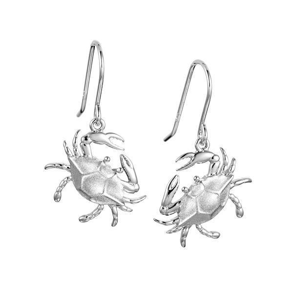 The picture shows a pair of 925 sterling silver blue crab hook earrings.