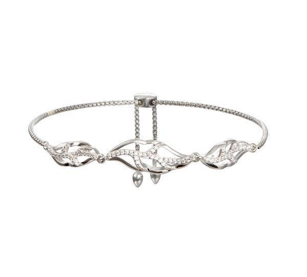 In this photo there is a 925 sterling silver maile leaf cut out bracelet with topaz gemstones.