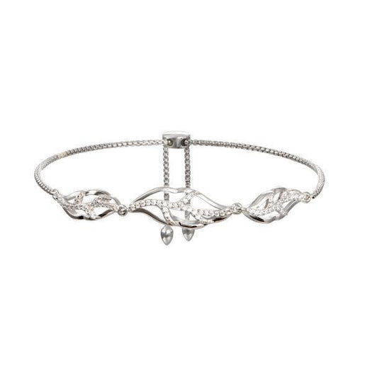 In this photo there is a 925 sterling silver maile leaf cut out bracelet with topaz gemstones.