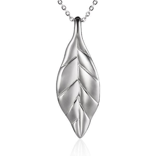 In this photo there is a large sterling silver maile leaf pendant.
