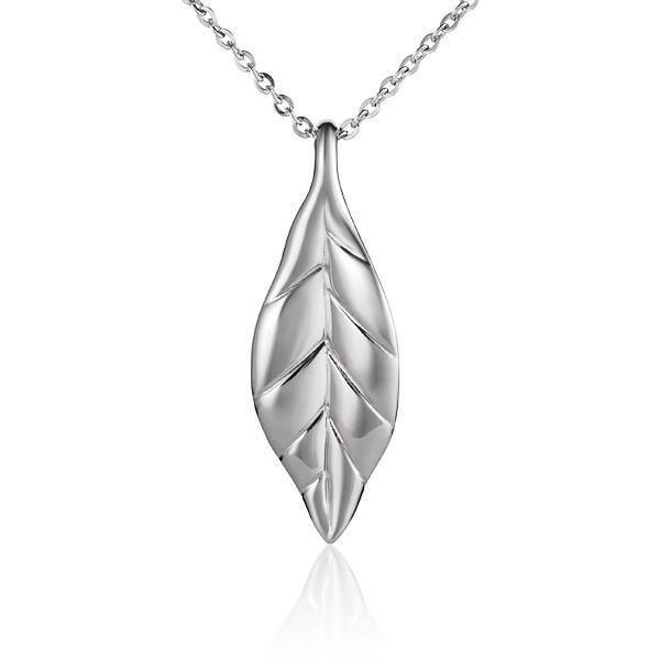 In this photo there is a medium sized sterling silver maile leaf pendant.