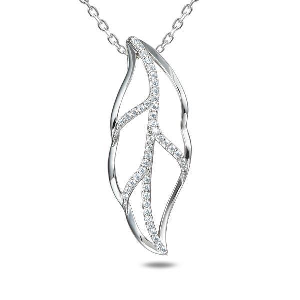 In this photo there is a sterling silver maile leaf pendant lined with topaz gemstones.