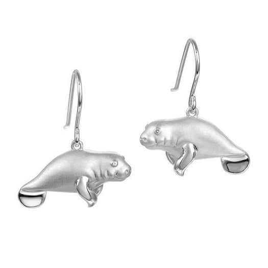 The picture shows a pair of 925 sterling silver manatee hook earrings with topaz