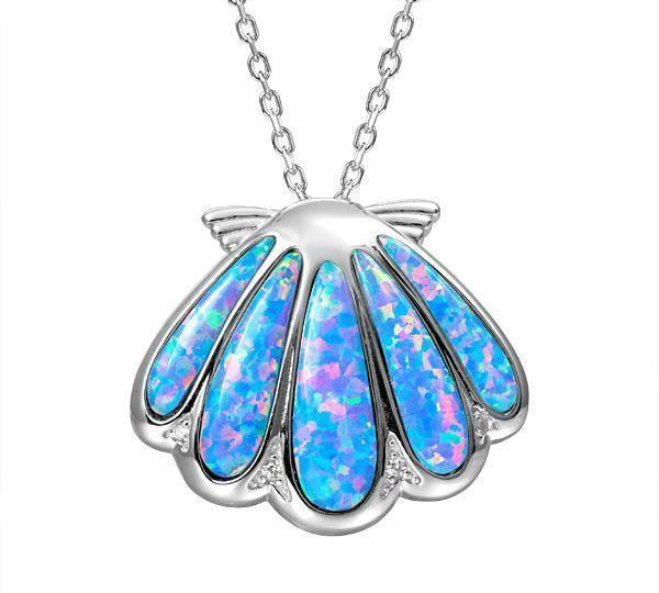 The picture shows a 925 sterling silver oyster shell pendant with opalite and topaz.