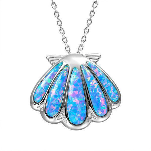 The picture shows a 925 sterling silver oyster shell pendant with opalite and topaz.