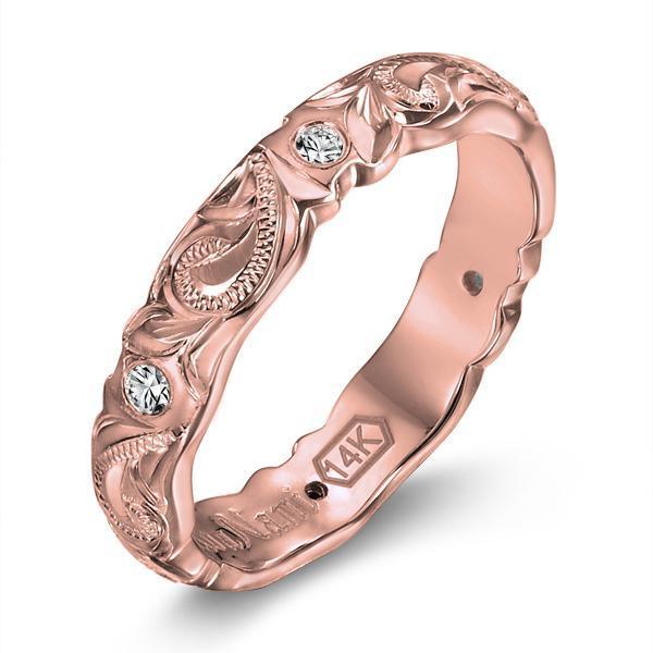 The picture shows a 4mm 14K rose gold ring.