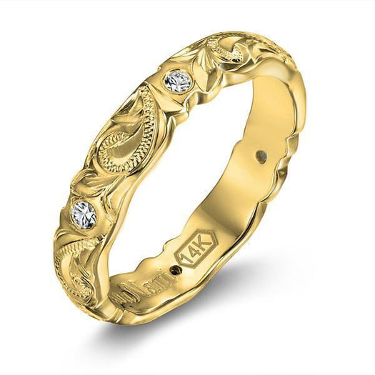 The picture shows a 4mm 14K yellow gold ring.
