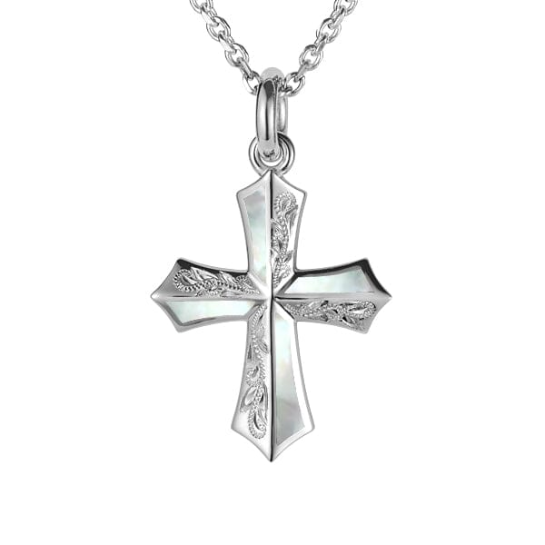 Mother of Pearl Engraved Cross Pendant Pendant Island by Koa Nani 