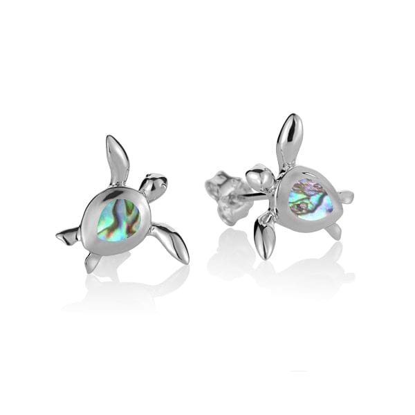 Sterling silver Seaturtle Stud backed earrings, featuring an abalone shell. 