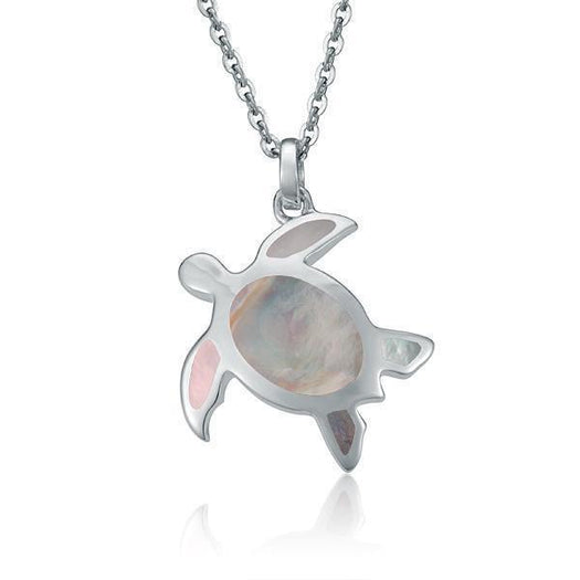 Sterling silver sea turtle pendant with white mother of pearl.