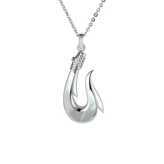 Sterling Silver Mother of Pearl Fish Hook Pendant Small