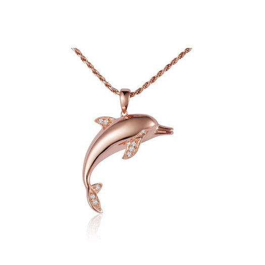 medium dolphin pendant with diamonds set in 14k solid rose gold