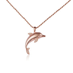 small dolphin pendant with diamonds set in 14k solid rose gold