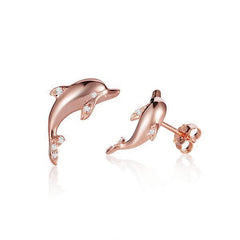 dolphin stud earrings with diamonds set in 14k solid rose gold