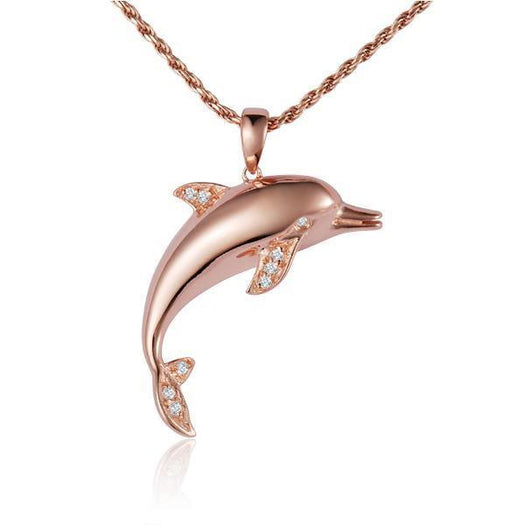 large dolphin pendant with diamonds set in 14k solid rose gold