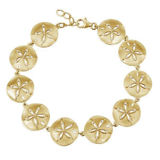 The picture shows a 925 sterling silver yellow gold-plated sand dollar bracelet with topaz