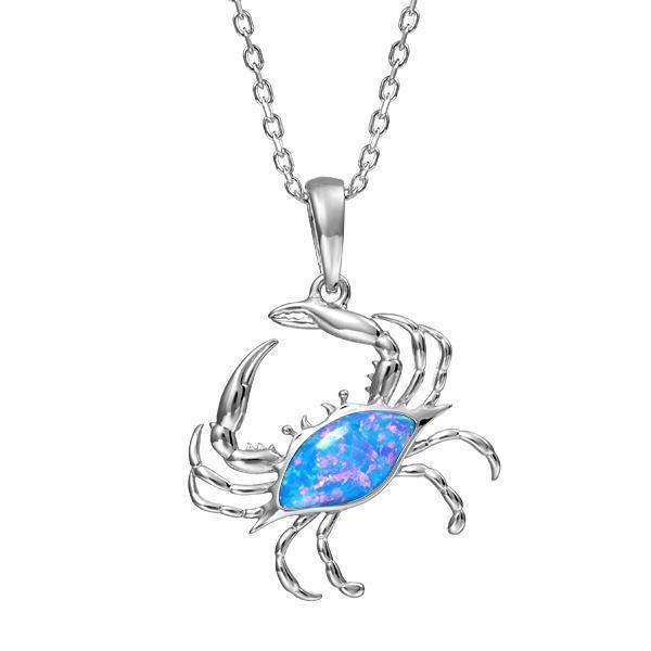 The picture shows a 925 sterling silver opalite blue crab pendant.