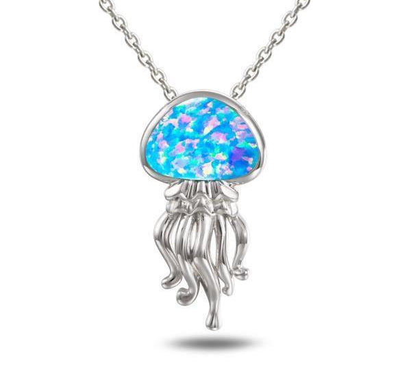 The picture shows a 925 sterling silver opalite button jellyfish pendant.