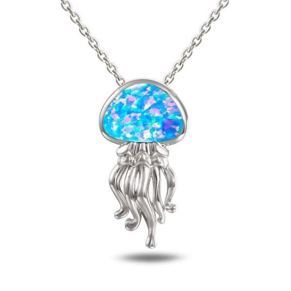 The picture shows a 925 sterling silver opalite button jellyfish pendant.