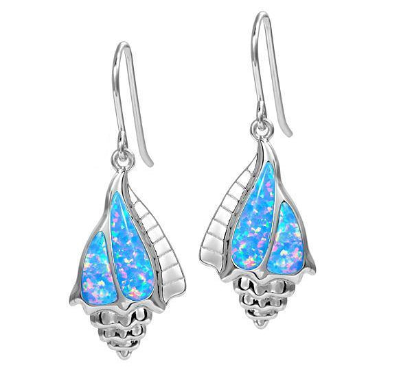 The picture shows a pair of 925 sterling silver opalite conch shell earrings.