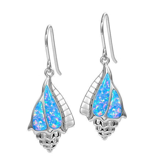 The picture shows a pair of 925 sterling silver opalite conch shell earrings.