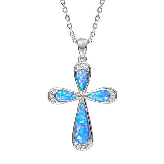The picture shows a 925 sterling silver opalite cross pendant with cubic zirconia.