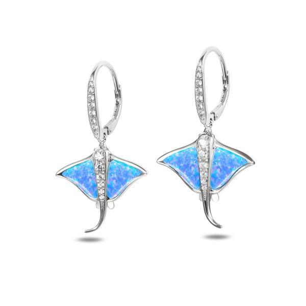 The picture shows a pair of 925 sterling silver opalite eagle ray earrings with cubic zirconia.