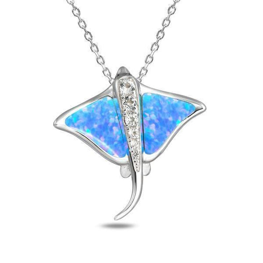 The picture shows a 925 sterling silver opalite eagle ray pendant with cubic zirconia.