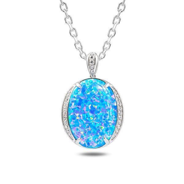 The picture shows a 925 sterling silver opalite eclipse pendant with cubic zirconia.