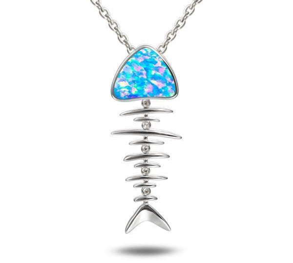 The picture shows a 925 sterling silver opalite fish bone pendant.