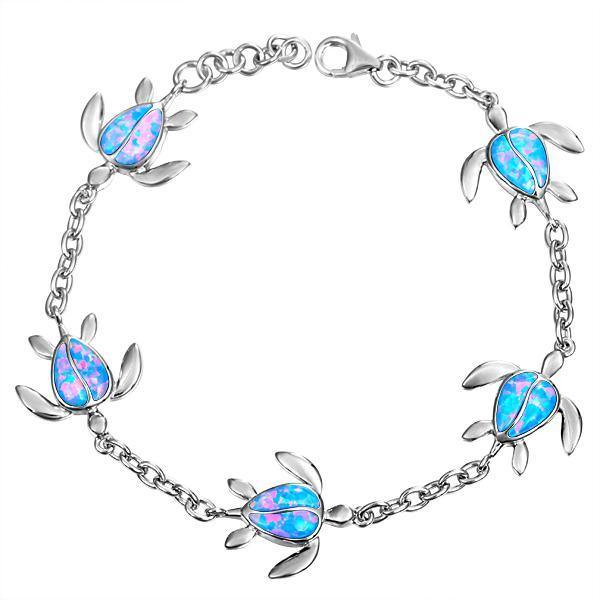 The picture shows a 925 sterling silver opalite sea turtle charm bracelet.