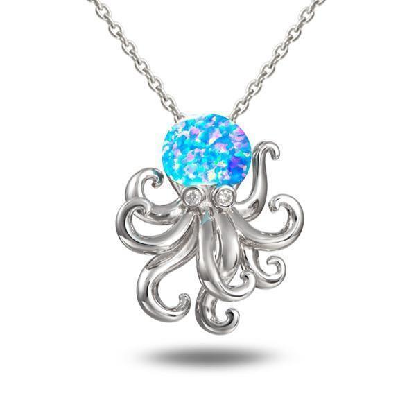 The picture shows a 925 sterling silver opalite octopus pendant with topaz.