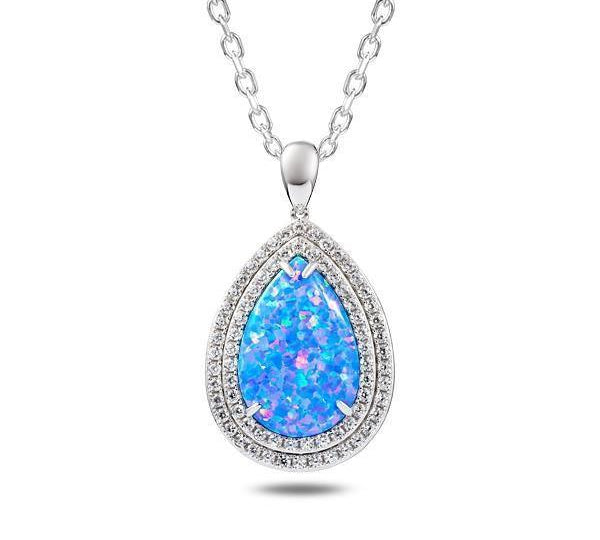 The picture shows a 925 sterling silver opalite teardrop pendant with cubic zirconia.