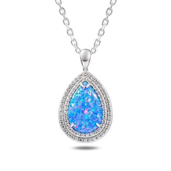The picture shows a 925 sterling silver opalite teardrop pendant with cubic zirconia.
