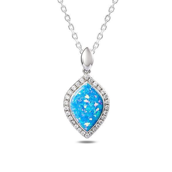 The picture shows a 925 sterling silver opalite mandorla pendant with cubic zirconia.