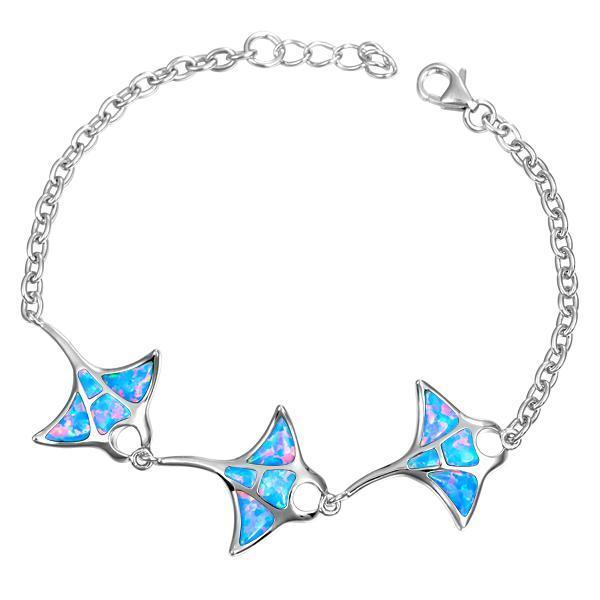 The picture shows a 925 sterling silver opalite three manta ray bracelet.