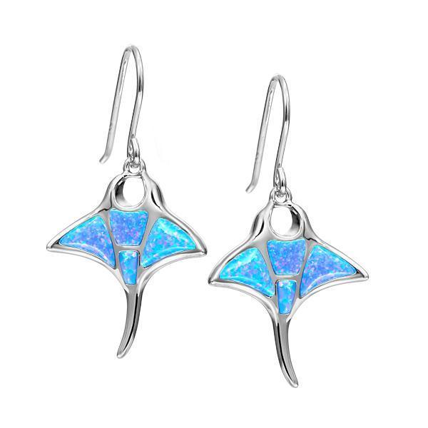 The picture shows a pair of 925 sterling silver opalite manta ray hook earrings.