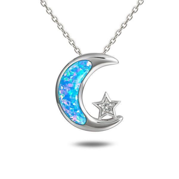 The picture shows a 925 sterling silver opalite moon and star pendant with topaz.