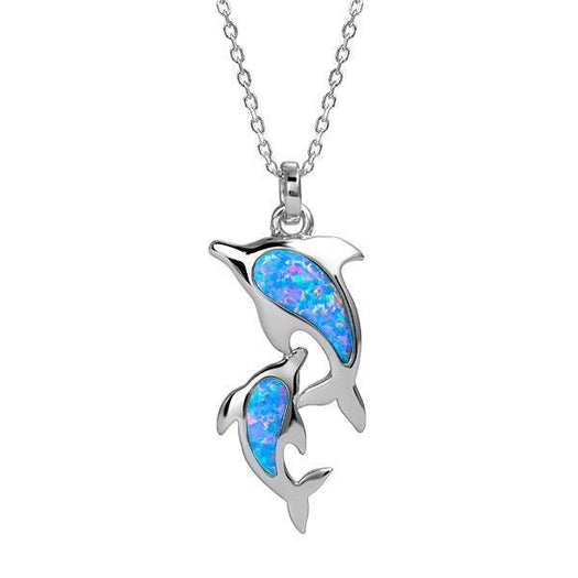 The picture shows a 925 sterling silver opalite two dolphin lovers pendant.