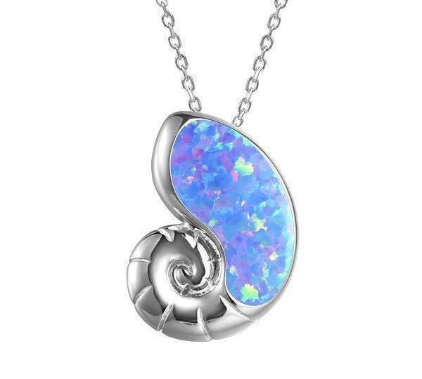 The picture shows a 925 sterling silver opalite nautilus pendant.