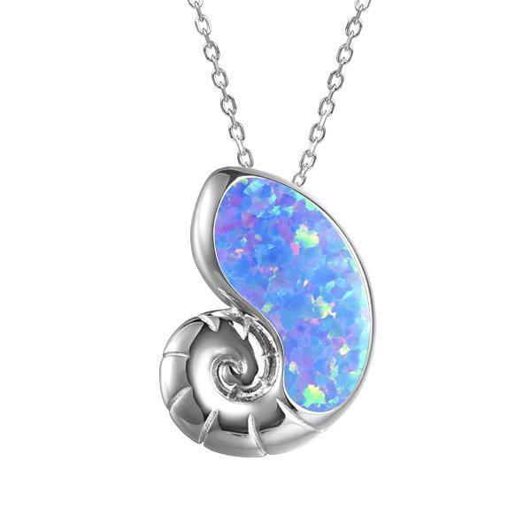 The picture shows a 925 sterling silver opalite nautilus pendant.