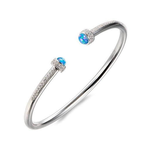 The picture shows a 925 sterling silver bangle with two opalite gemstones and topaz.