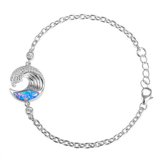 The picture shows a 925 sterling silver opalite ocean wave chain bracelet with cubic zirconia.