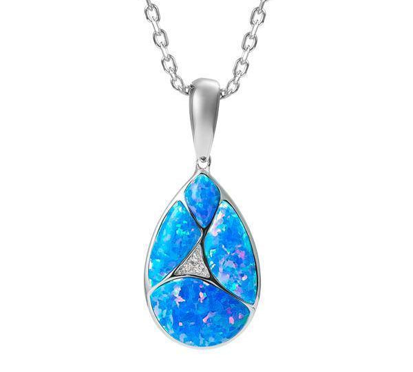 The picture shows a 925 sterling silver pieces of opalite gems teardrop pendant with cubic zirconia.