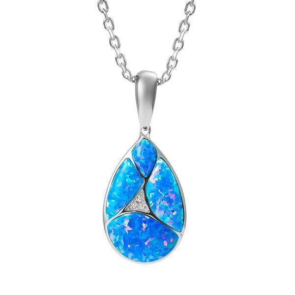 The picture shows a 925 sterling silver pieces of opalite gems teardrop pendant with cubic zirconia.