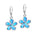 In this photo there is a pair of sterling silver plumeria earrings with blue opalite gemstones.